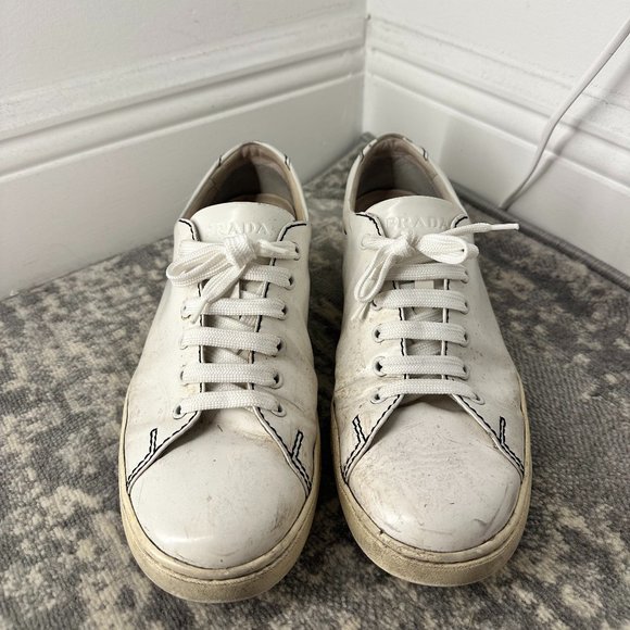 Men's PRADA SPORT White Patent Leather Sneakers size 7 - Picture 1 of 5